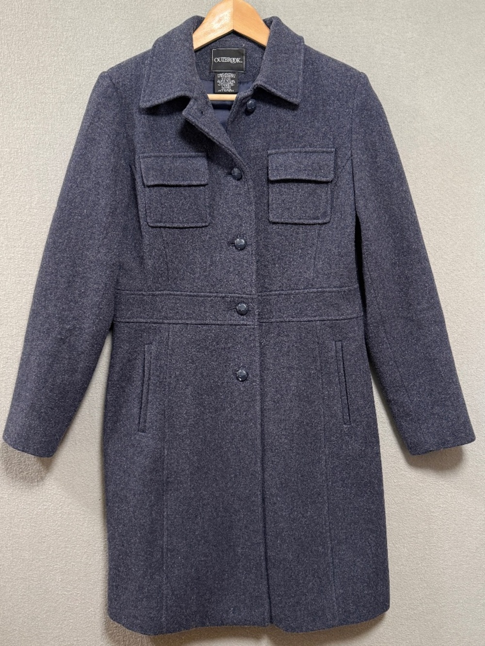 Vintage Outbrook 100% Wool Peacoat Jacket Denim Blue Long Coat Women Small 4/6
